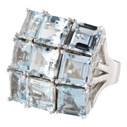 20.00 Carat Natural Aquamarine 14K White Gold Ring - Fashion Strada