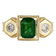 2.34 Carat Natural Emerald 14K Yellow Gold Diamond Ring - Fashion Strada