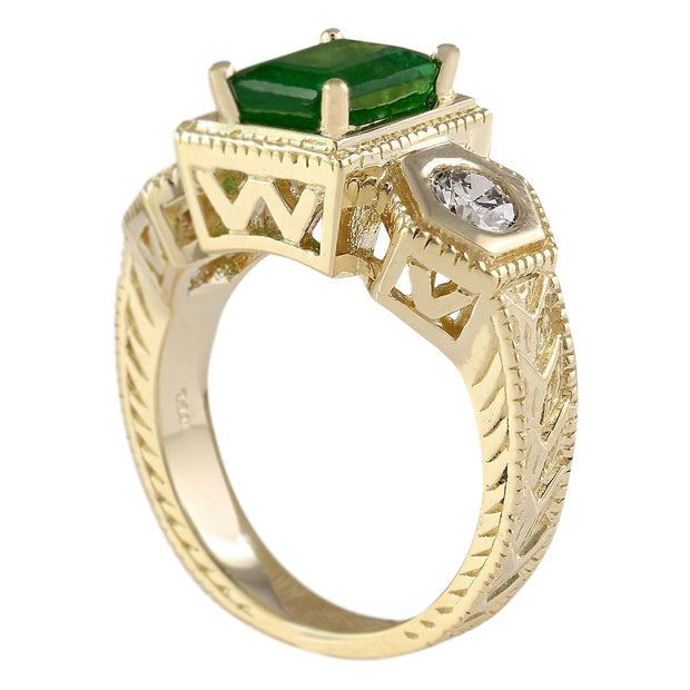 2.34 Carat Natural Emerald 14K Yellow Gold Diamond Ring - Fashion Strada