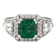 4.05 Carat Natural Emerald 14K White Gold Diamond Ring - Fashion Strada