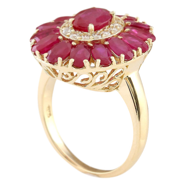 4.42 Carat Natural Ruby 14K Yellow Gold Diamond Ring - Fashion Strada