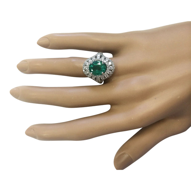 4.83 Carat Natural Emerald 14K White Gold Diamond Ring - Fashion Strada