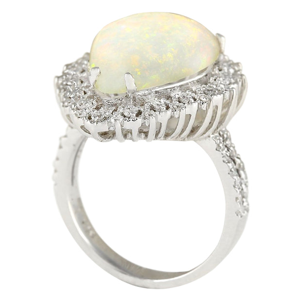 4.93 Carat Natural Opal 14K White Gold Diamond Ring - Fashion Strada