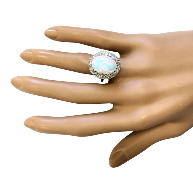 6.48 Carat Natural Opal 14K White Gold Diamond Ring - Fashion Strada