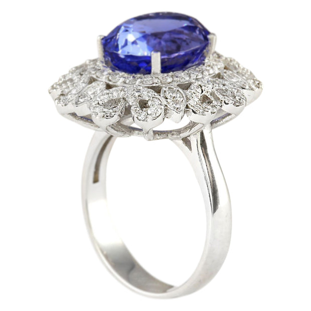 6.97 Carat Natural Tanzanite 14K White Gold Diamond Ring - Fashion Strada