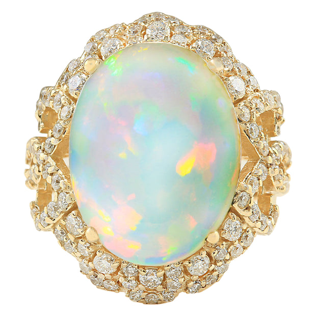 7.75 Carat Natural Opal 14K Yellow Gold Diamond Ring - Fashion Strada