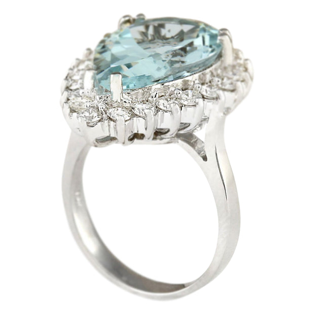 8.62 Carat Natural Aquamarine 14K White Gold Diamond Ring - Fashion Strada