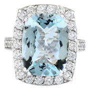 9.36 Carat Natural Aquamarine 14K White Gold Diamond Ring - Fashion Strada