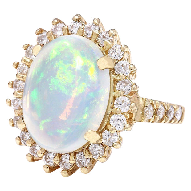 4.82 Carat Natural Opal 14K Solid Yellow Gold Diamond Ring - Fashion Strada