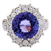 8.17 Carat Natural Tanzanite 14K Solid White Gold Diamond Ring - Fashion Strada