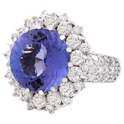 8.17 Carat Natural Tanzanite 14K Solid White Gold Diamond Ring - Fashion Strada