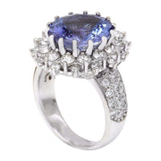 8.17 Carat Natural Tanzanite 14K Solid White Gold Diamond Ring - Fashion Strada