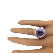 8.17 Carat Natural Tanzanite 14K Solid White Gold Diamond Ring - Fashion Strada