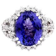 10.36 Carat Natural Tanzanite 14K Solid White Gold Diamond Ring - Fashion Strada