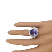 10.36 Carat Natural Tanzanite 14K Solid White Gold Diamond Ring - Fashion Strada