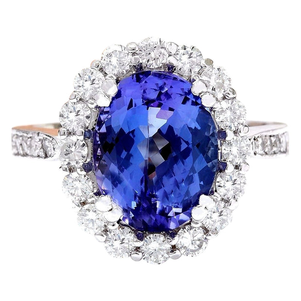 4.94 Carat Natural Tanzanite 14K Solid White Gold Diamond Ring - Fashion Strada