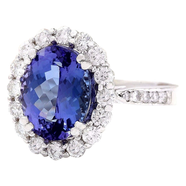 4.94 Carat Natural Tanzanite 14K Solid White Gold Diamond Ring - Fashion Strada