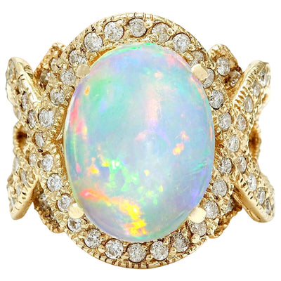 8.88 Carat Natural Opal 14K Solid Yellow Gold Diamond Ring - Fashion Strada