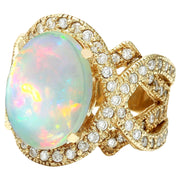 8.88 Carat Natural Opal 14K Solid Yellow Gold Diamond Ring - Fashion Strada