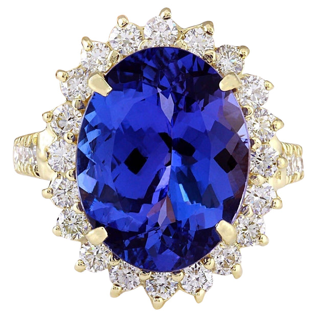 10.08 Carat Natural Tanzanite 14K Solid Yellow Gold Diamond Ring - Fashion Strada