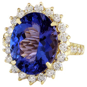 10.08 Carat Natural Tanzanite 14K Solid Yellow Gold Diamond Ring - Fashion Strada