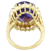 10.08 Carat Natural Tanzanite 14K Solid Yellow Gold Diamond Ring - Fashion Strada