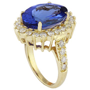 10.08 Carat Natural Tanzanite 14K Solid Yellow Gold Diamond Ring - Fashion Strada