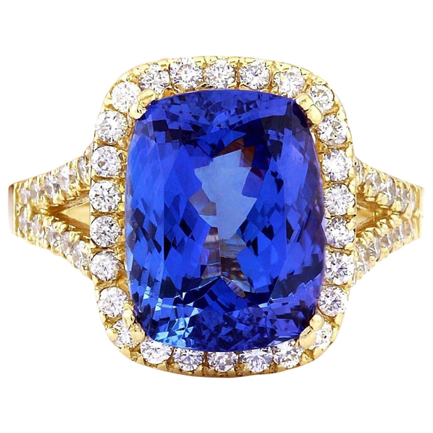 6.06 Carat Natural Tanzanite 14K Solid Yellow Gold Diamond Ring - Fashion Strada