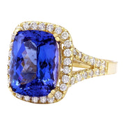 6.06 Carat Natural Tanzanite 14K Solid Yellow Gold Diamond Ring - Fashion Strada