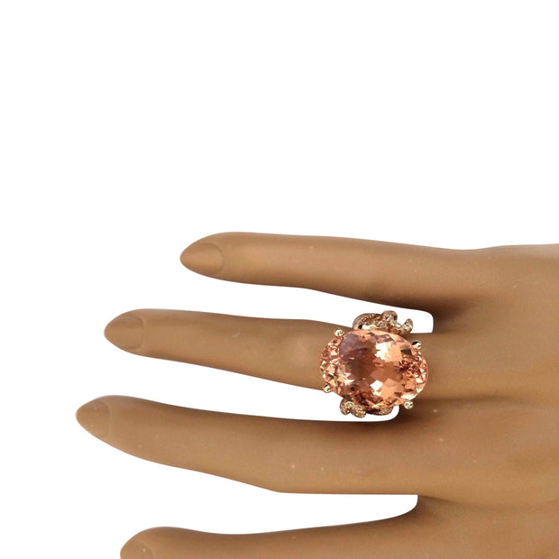 13.39 Carat Natural Morganite 14K Solid Rose Gold Diamond Ring - Fashion Strada