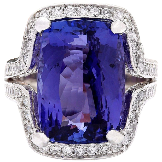 15.19 Carat Natural Tanzanite 14K Solid White Gold Diamond Ring - Fashion Strada