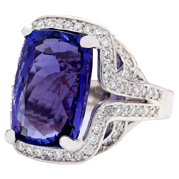 15.19 Carat Natural Tanzanite 14K Solid White Gold Diamond Ring - Fashion Strada