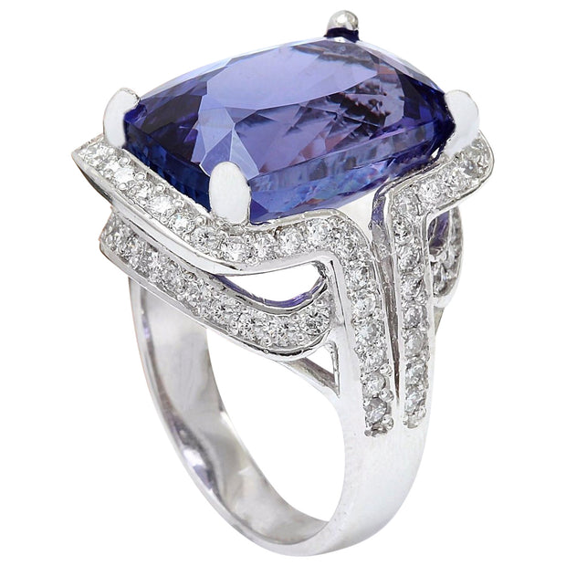 15.19 Carat Natural Tanzanite 14K Solid White Gold Diamond Ring - Fashion Strada