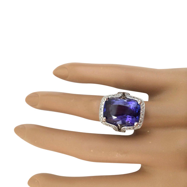 15.19 Carat Natural Tanzanite 14K Solid White Gold Diamond Ring - Fashion Strada