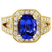 4.50 Carat Natural Tanzanite 14K Solid Yellow Gold Diamond Ring - Fashion Strada