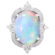 6.26 Carat Natural Opal 14K Solid White Gold Diamond Ring - Fashion Strada