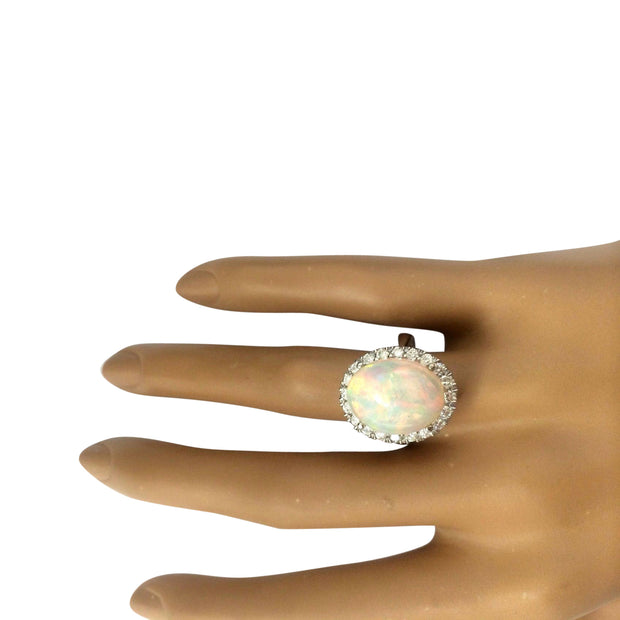 7.50 Carat Natural Opal 14K Solid White Gold Diamond Ring - Fashion Strada