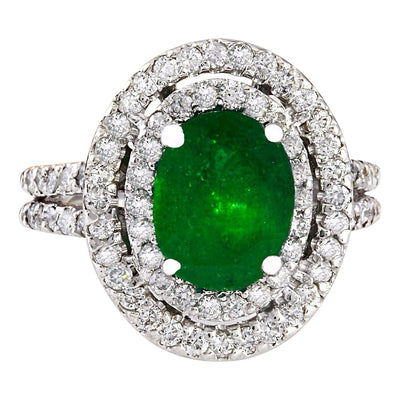 3.53 Carat Natural Emerald 14K Solid White Gold Diamond Ring - Fashion Strada