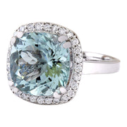 7.28 Carat Natural Aquamarine 14K Solid White Gold Diamond Ring - Fashion Strada