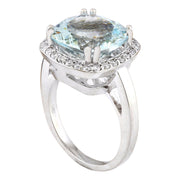 7.28 Carat Natural Aquamarine 14K Solid White Gold Diamond Ring - Fashion Strada