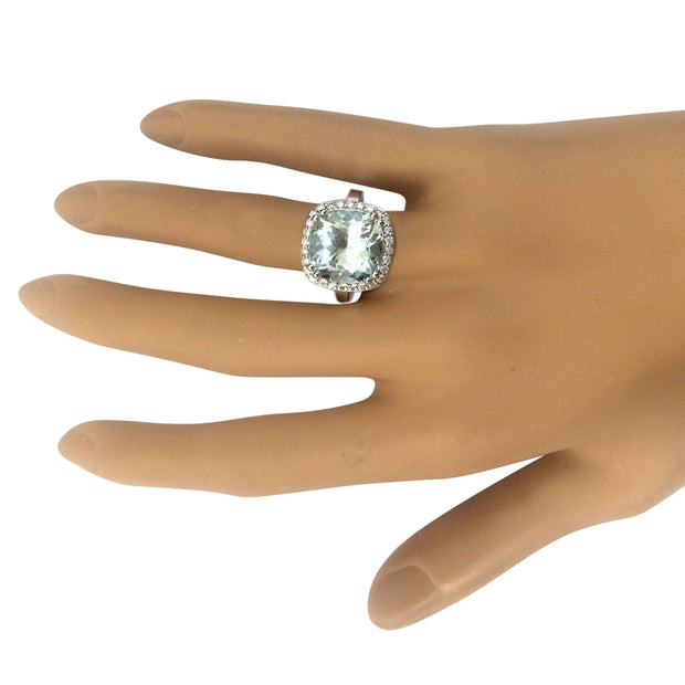 7.28 Carat Natural Aquamarine 14K Solid White Gold Diamond Ring - Fashion Strada