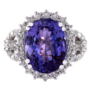 10.36 Carat Natural Tanzanite 14K Solid White Gold Diamond Ring - Fashion Strada