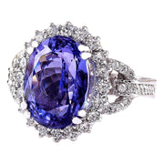 10.36 Carat Natural Tanzanite 14K Solid White Gold Diamond Ring - Fashion Strada