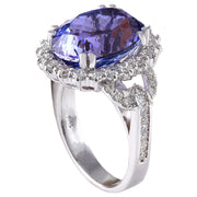 10.36 Carat Natural Tanzanite 14K Solid White Gold Diamond Ring - Fashion Strada