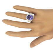 10.36 Carat Natural Tanzanite 14K Solid White Gold Diamond Ring - Fashion Strada