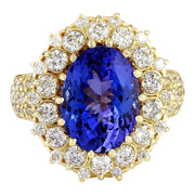 7.77 Carat Natural Tanzanite 14K Solid Yellow Gold Diamond Ring - Fashion Strada