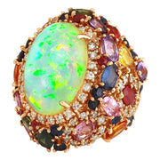 26.5 Carat Natural Opal, Sapphire 14K Solid Rose Gold Diamond Ring - Fashion Strada