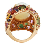 26.5 Carat Natural Opal, Sapphire 14K Solid Rose Gold Diamond Ring - Fashion Strada