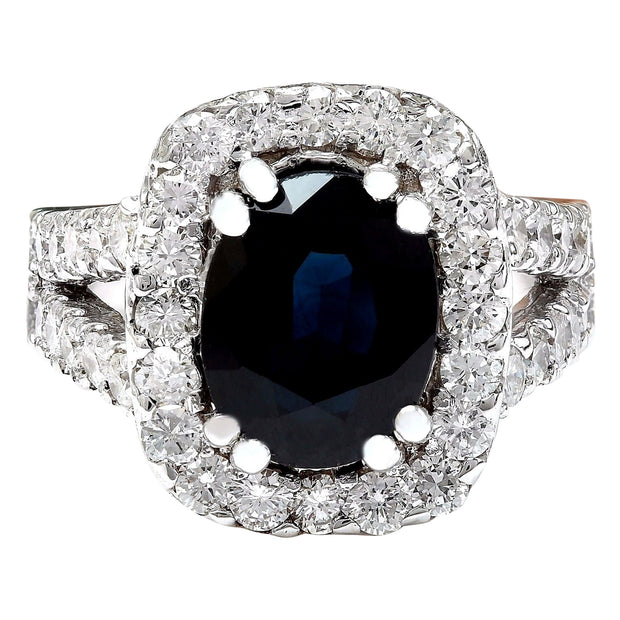 3.52 Carat Natural Sapphire 14K Solid White Gold Diamond Ring - Fashion Strada