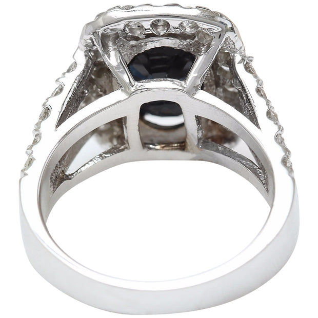 3.52 Carat Natural Sapphire 14K Solid White Gold Diamond Ring - Fashion Strada